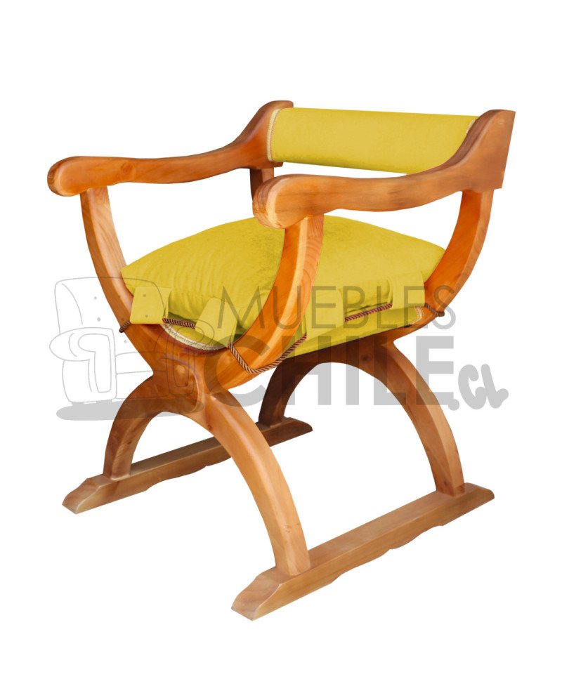 Poltrona Curul Rústica – Tapiz felpa y madera Pino Oregón