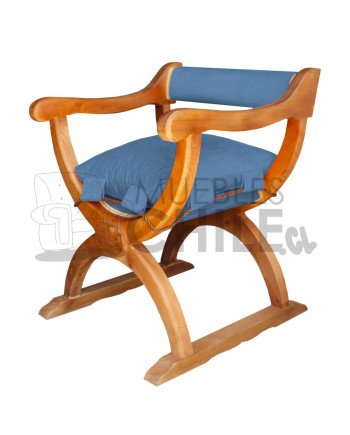 Poltrona Curul Rústica – Tapiz felpa y madera Pino Oregón