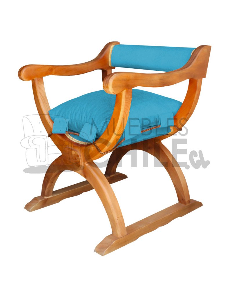 Poltrona Curul Rústica – Tapiz felpa y madera Pino Oregón