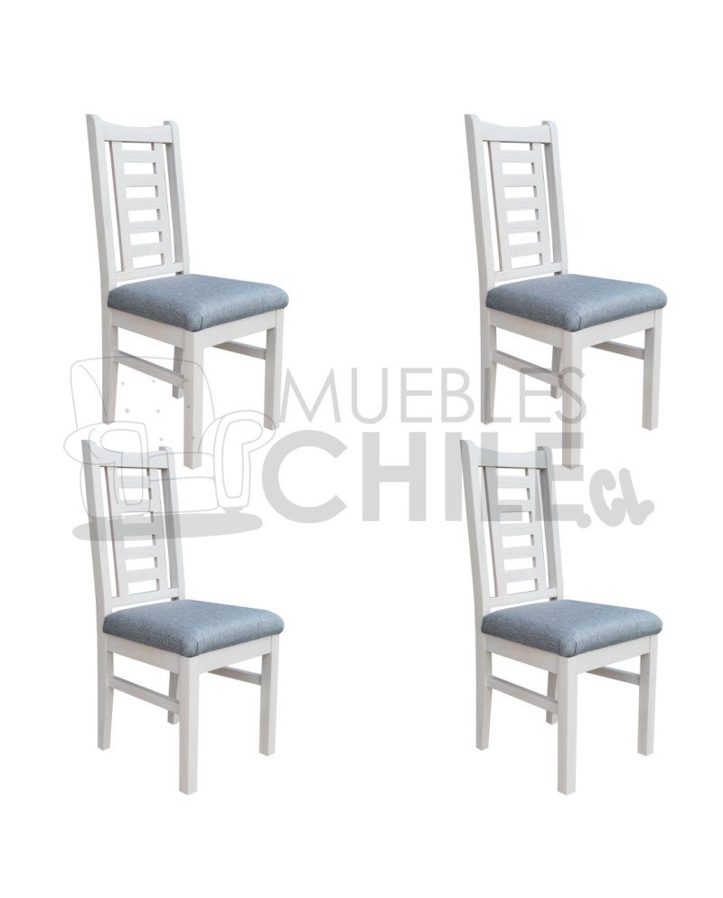 Silla Pucon Blanca X4 Tapiz Lino | MueblesChile.cl