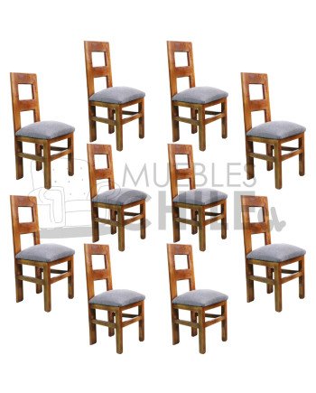 Silla Rústica Palito x10 Tapiz Lino | Pino Oregón Resistente