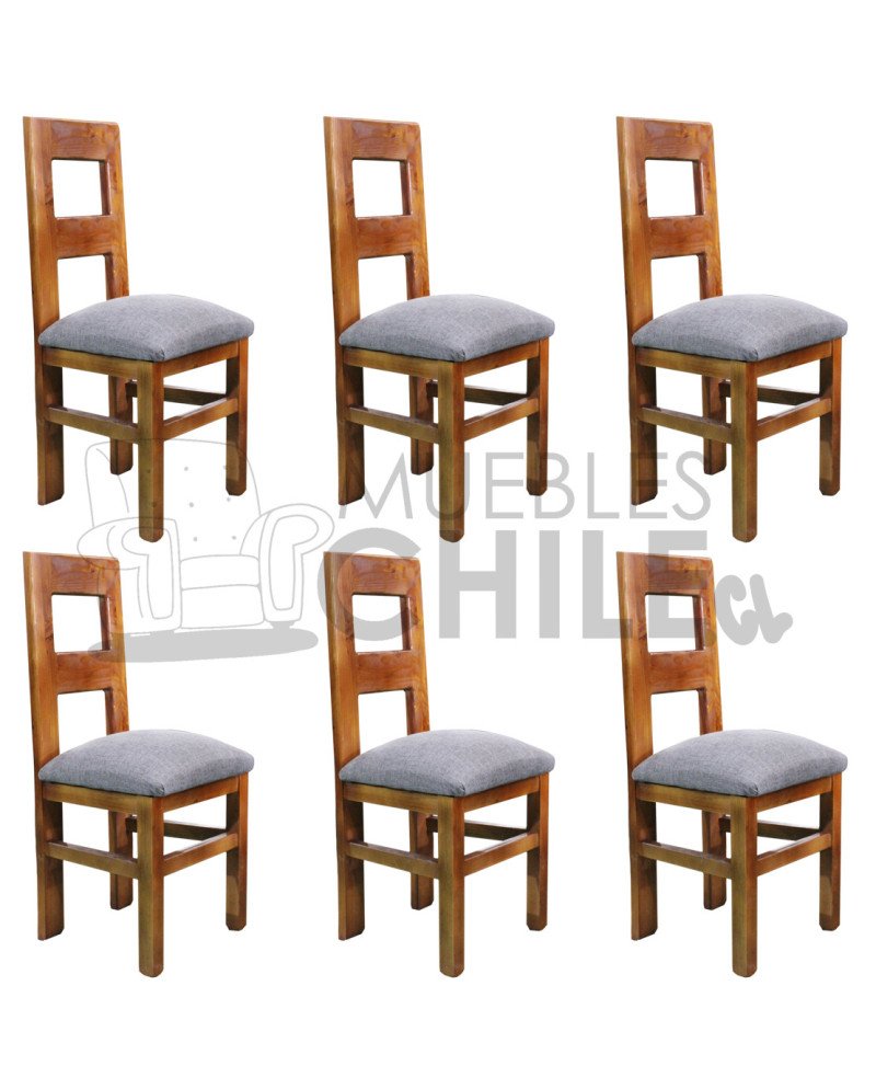 Silla Rústica Palito x6 Tapiz Lino | Pino Oregón Resistente