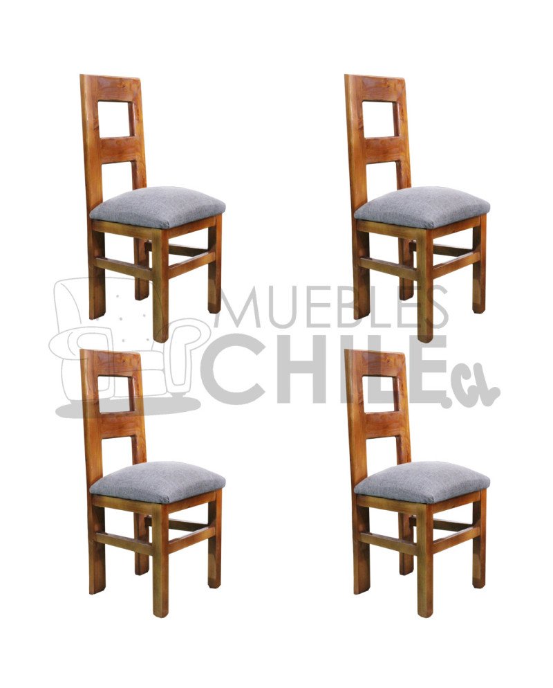 Silla Rústica Palito x4 Tapiz Lino | Pino Oregón Resistente