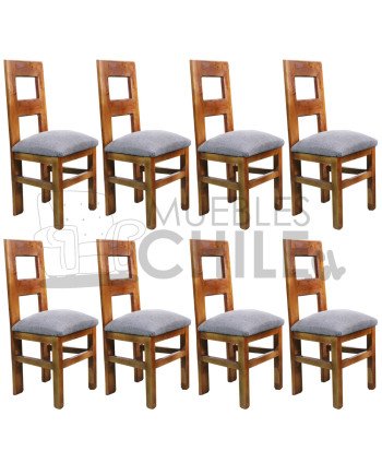 Silla Rústica Palito x8 Tapiz Lino | Pino Oregón Resistente