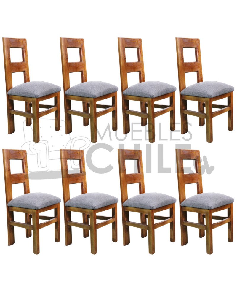 Silla Rústica Palito x8 Tapiz Lino | Pino Oregón Resistente