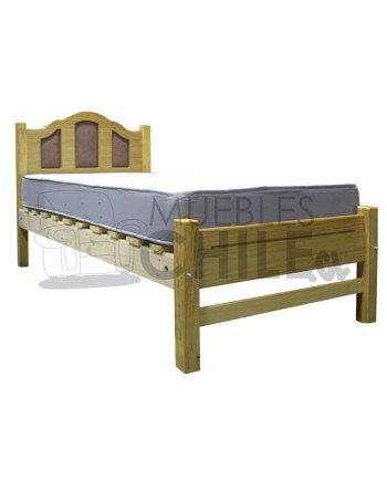 Cama Plaza 1 ½ Pino Tapizada en Ecocuero