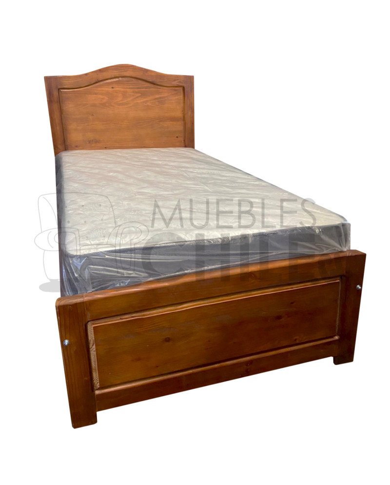Cama Tallada Pino Oregón Plaza 1 ½ + Colchón Resortes