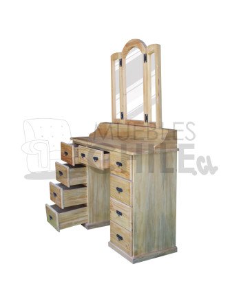Tocador Rústico 120cm 3 Espejos Pino Oregón