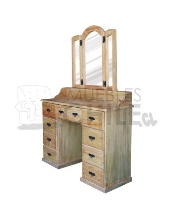 Tocador Rústico 120cm 3 Espejos Pino Oregón