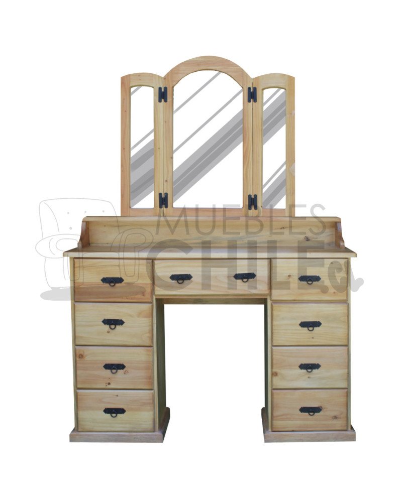 Tocador Rústico 120cm 3 Espejos Pino Oregón