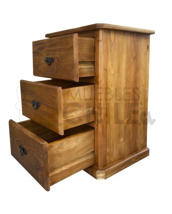 Par de veladores Rústicos Pino Oregon 3 Cajones – Muebles Chile