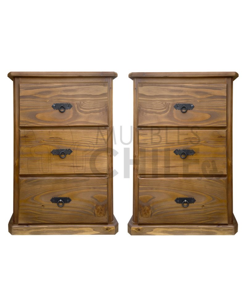 Par de veladores Rústicos Pino Oregon 3 Cajones – Muebles Chile