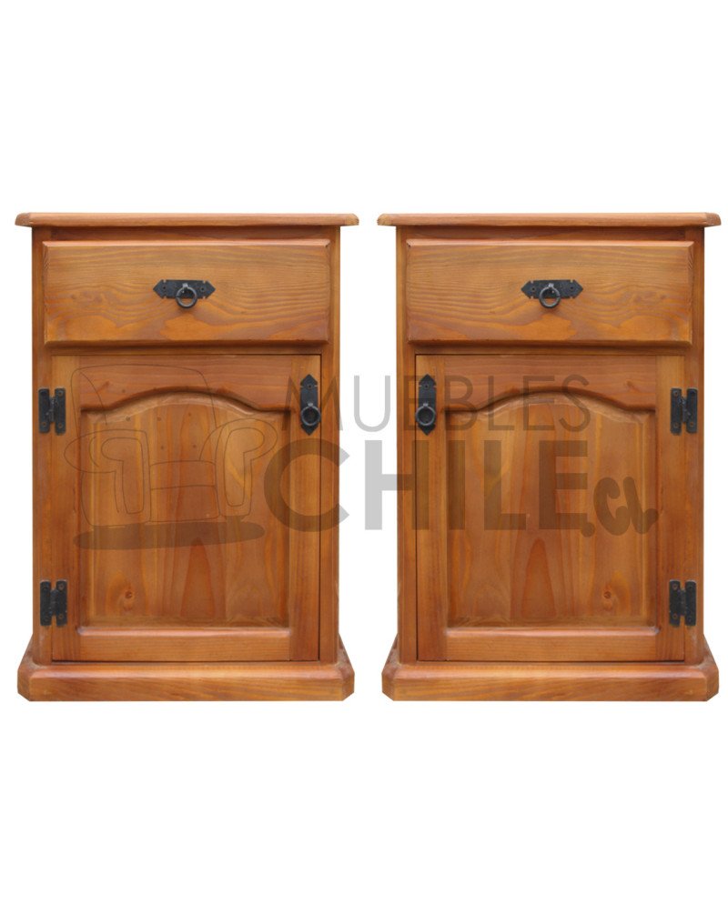 Par de veladores Pino Oregon con Tirador Metálico – Muebles Chile
