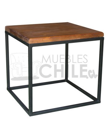 Mesa Lateral Rústica 50x50cm con Base Fierro – Pino Oregón