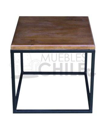 Mesa Lateral Rústica 50x50cm con Base Fierro – Pino Oregón