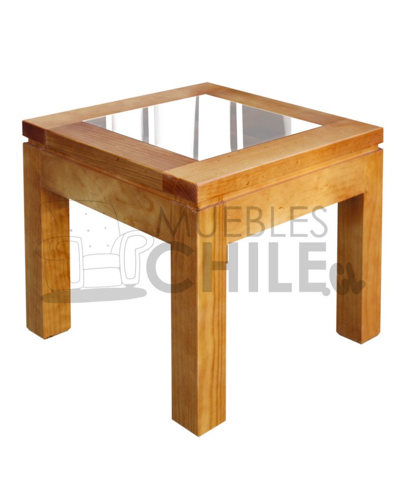 Mesa Lateral 50x50 con Vidrio – Pino Radiata