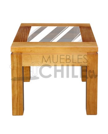 Mesa Lateral 50x50 con Vidrio – Pino Radiata