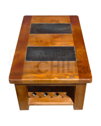 Mesa de Centro Rústica con Piedra Pizarra – Pino Oregón