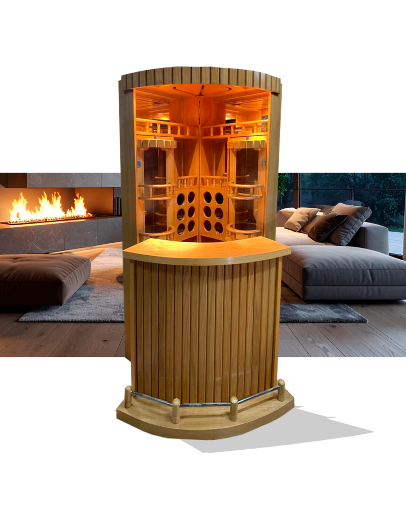 Bar Esquinero Libro en Madera Eucaliptus con Copero | Muebles Chile