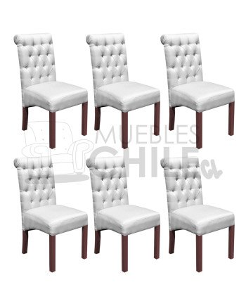 Silla Tapizada Capitoné Lino X6 | MueblesChile.cl