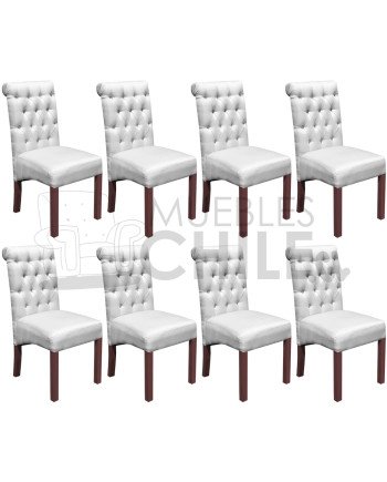 Silla Tapizada Capitoné Lino X8| MueblesChile.cl