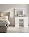 Tocador Blanco con Luz LED 110x42x162 cm – Melamina con Cajones Reforzados