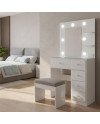 Tocador Blanco con Luz LED 75x42x162 cm – Melamina con Cajones Reforzados