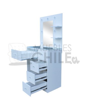 Tocador Blanco con Luz LED 75x42x162 cm – Melamina con Cajones Reforzados