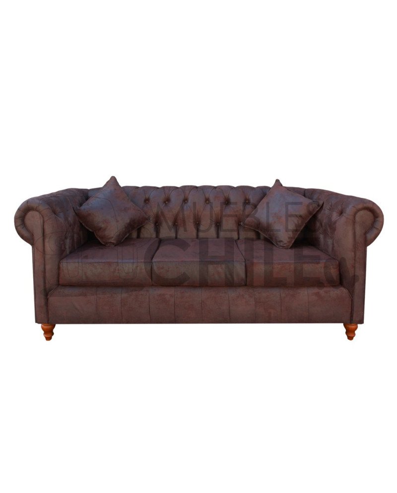 SOFA CHESTERFIELD 3 CUERPOS CUERO BONDED ENVEJECIDO