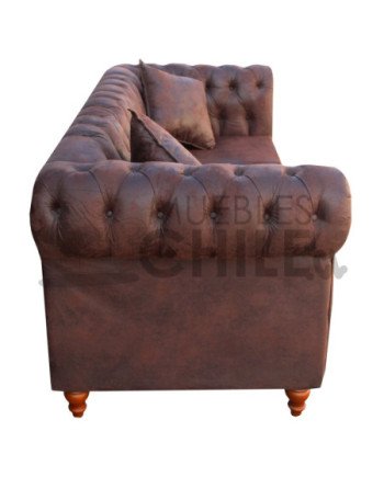 SOFA CHESTERFIELD 3 CUERPOS CUERO BONDED ENVEJECIDO