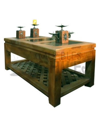 MESA DE CENTRO RUSTICA 3 VIDRIOS