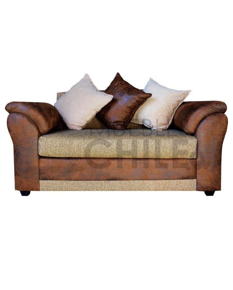SOFA MUSTANG 2 CUERPOS LINO Y CUERO BONDED ENVEJECIDO