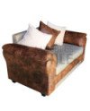 SOFA MUSTANG 2 CUERPOS LINO Y CUERO BONDED ENVEJECIDO