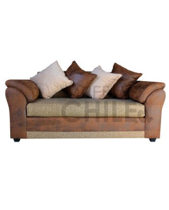 SOFA MUSTANG 3 CUERPOS LINO Y CUERO BONDED ENVEJECIDO