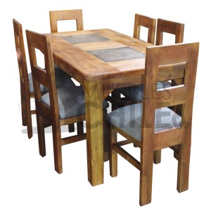 COMEDOR RUSTICO 6 SILLAS 160X90CM PIEDRA - Imagen 1