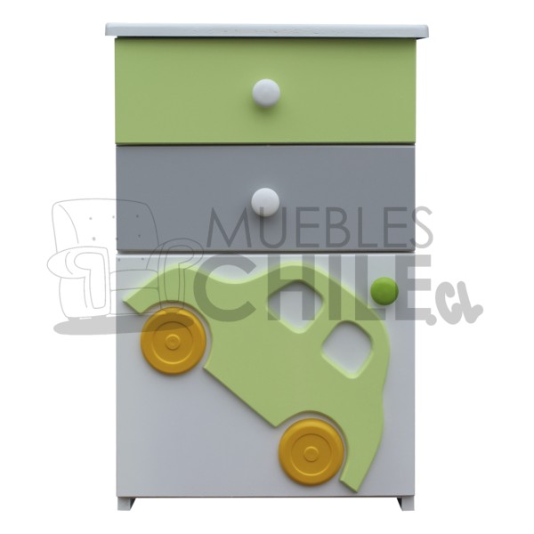 VELADOR INFANTIL 2 CAJONES 1 PUERTA BLANCO VERDE Y GRIS